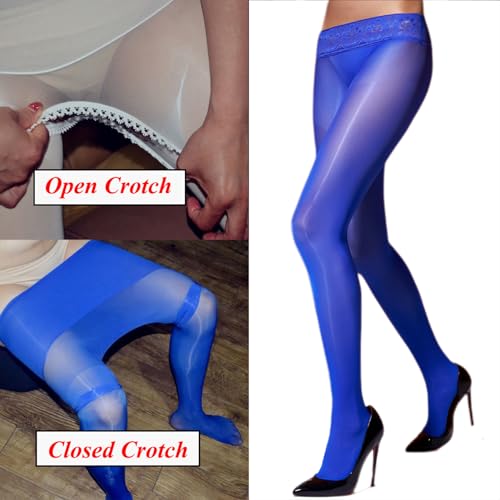 Women's Sexy Low Rise Seamless Pantyhose Nylon Sheer Shiny Glossy Stockings Lace Waistband Silky Tights2