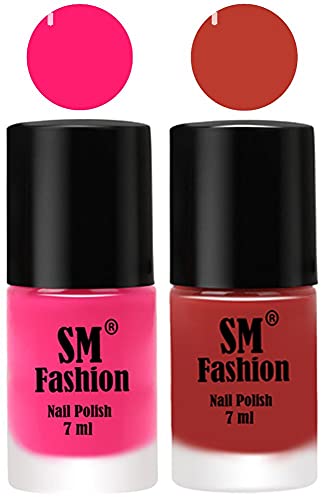 Image of Long Lasting Nail Polish | Nail Paint Combo 7 ml Each) - Set of 2 Deep Pink-Dark Peach