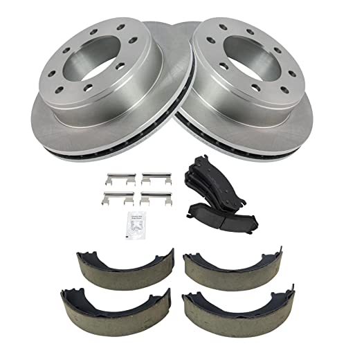 Image of TRQ Rear Brake Pad and Rotor Set Ceramic Compatible with 1999-2007 Chevrolet Silverado GMC Sierra 1500 2500 HD Suburban 2500 Yukon XL 2500 2003-2007 Hummer H2