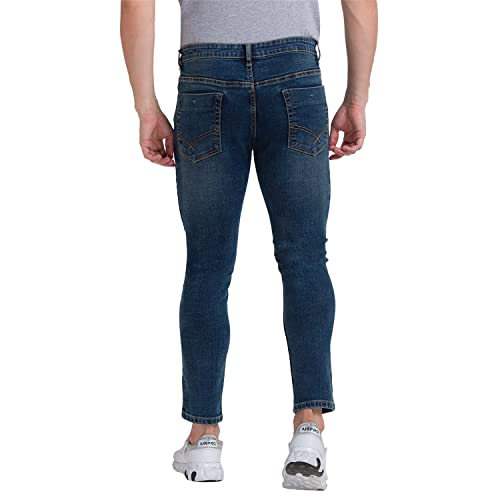Image of Parx Men's Flat Front Skinny Cropped Fit Dark Blue Jeans
