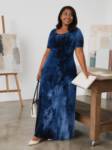Image of PinkPatty Plus Size Dress for Women Casual Crew Neck Short Sleeve Maxi Dress Oversized Summer Beach Dresses with Pockets