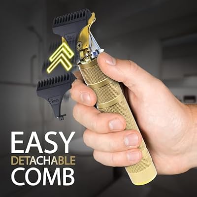 Cutting Edge T-Blade Trimmer for Men, T-Blade Precision Beard Trimmer, Bump Free and Hypoallergenic Titanium Gold Blades, 4 Guide Combs, Rechargeable, Precision Trimmer to Detail, Outline, Fade