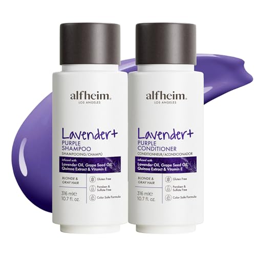 ALFHEIM Lavender+ Purple Shampoo & Conditioner Set for Blonde, Silver & Color-Treated Hair – Restores Cool Shine & Smoothness – with Quinoa Extract & Vitamin E – Sulfate Free – Travel Size 10.7 oz × 2