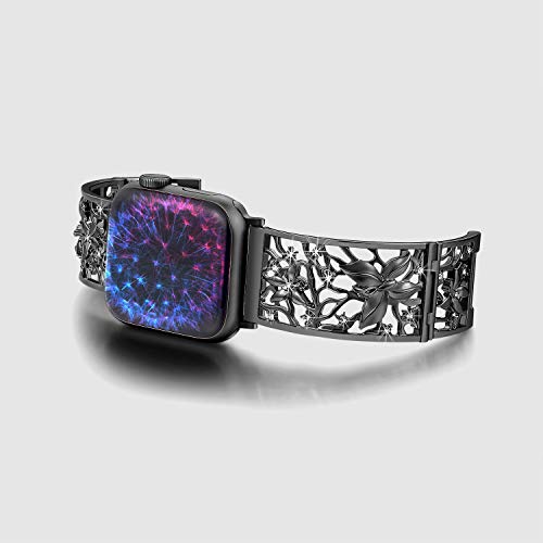 Fresheracc Compatible With Apple Watch Band Iwatch Bands 42Mm 44Mm 45Mm Series 7 Se 6 5 4, Women Girls Bling Crystal Butterfly Replacement Strap Metal Cuff Jewelry Wristband (Black 42Mm/44Mm/45Mm) #TOP6