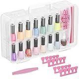 Lifewit Nail Polish Organizer Case for 36 Bottles with 8 Adjustable Sections, Portable Sturdy Gel Nail Polish Storage Holder with 4 Nail Separators, Space Saver for Display Travel, 1 Pack, Clear