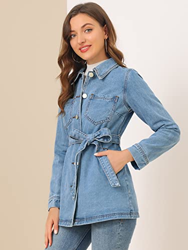 Allegra K A19071700UX0366 Woman'S Jean Button Up Long Sleeves Washed Casual Denim Jacket Large Blue thumb #3