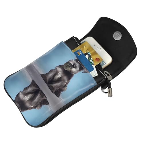 adorable schnauzer Prints Leather Crossbody Flap Phone Bag - Versatile Gift for Women Walking, Camping, Shopping, and Travel4