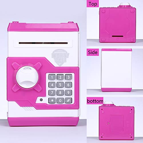 Kingsida Piggy Bank Cash Coin ATM Bank Electronic Coin Money Bank for Kids (White and Pink)