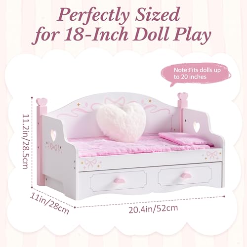 ROBUD Wooden All-in-One Baby Doll Doll Bunk Bed Sofa with Mattress, Quilts & Pillows, 18 Inch Doll Furniture with Realistic Details for Pretend Play, Fits Dolls Up to 20 in, Pink for Kids 3+ by ROBUD - Image 2