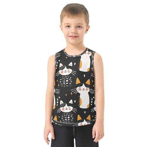 Boys Tank Top Shirts Cartoon Cat Sleeveless T-Shirts Crew Neck for Kids Clothing Children2