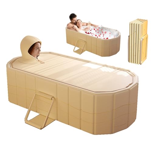 Baignoire Pliable Pour Adultes, Bain D'Eau Glacée Et Chaude 2 En 1 Baignoire Autoportante Portable De 150x55x50 cm D'épaisseur Pour Douche Avec Couvercle Mini Piscine Pour Bain De Glace Spa