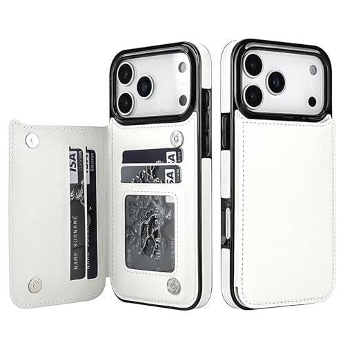 Coque iPhone 17 Pro Max en cuir PU blanc avec porte-cartes et fermeture aimantée