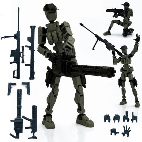 Image of Military Soldier Dummy 13 Robot Action Figure with Weapons, 5.25 Inch, Articulated Joints, Plastic, Modern Robot Theme (Army Green)