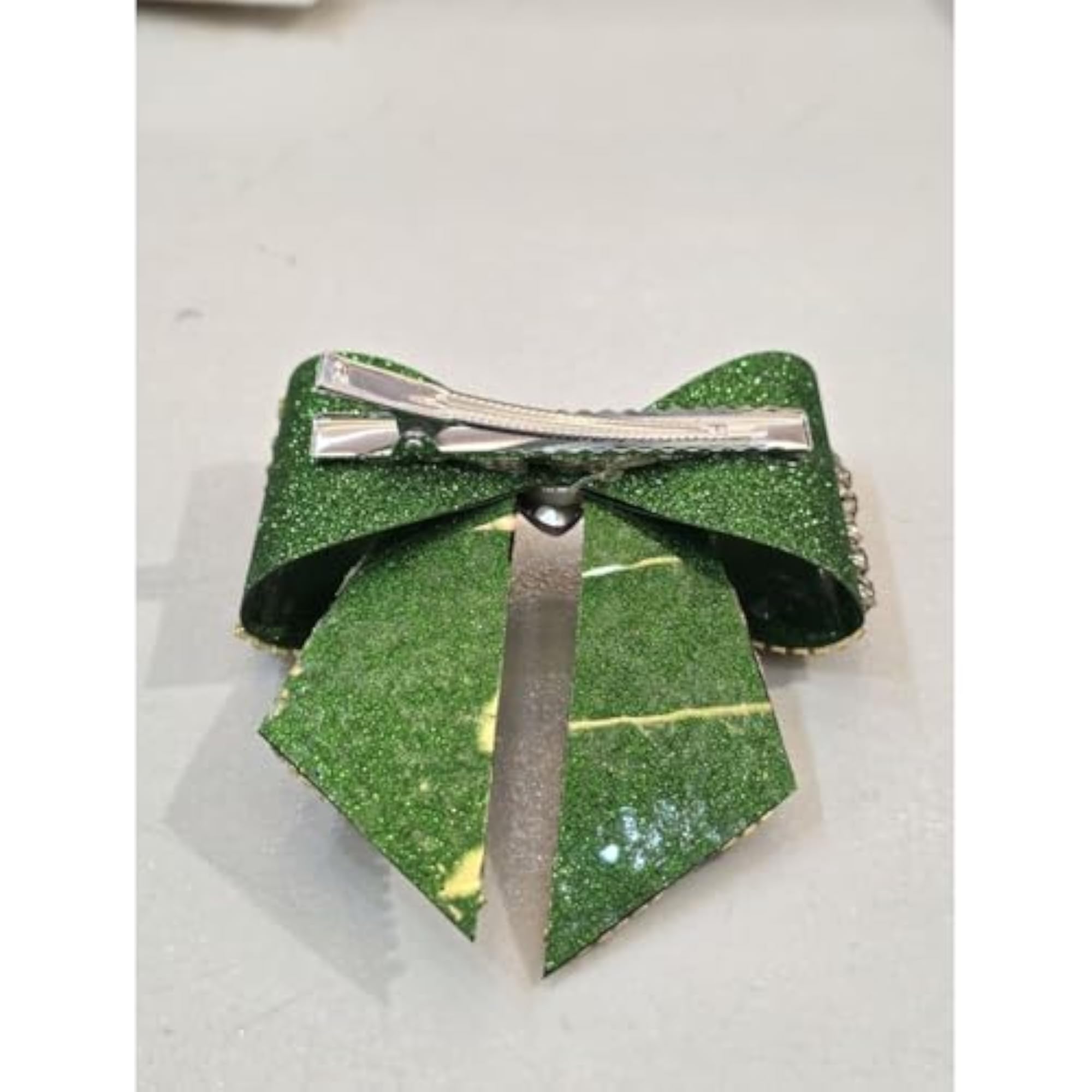 Emerald Dark Green Bow Hair Clip with Rhinestone Accent