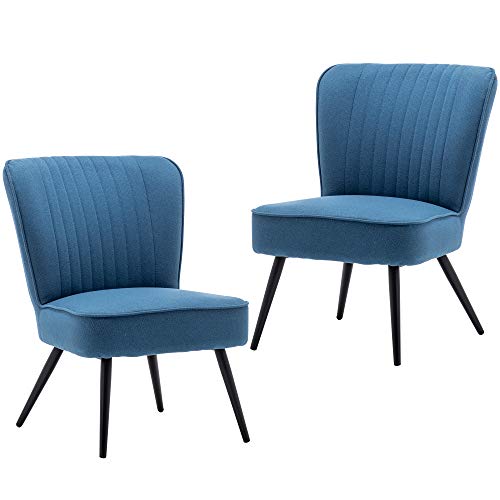 Alunaune Modern Blue Accent Chair Set Of 2 Living Room Chairs, Upholstered Bedroom Furniture Sets Armless Slipper Reception Club Chair Guest Couch Comfy Wingback Single Sofa #TOP6