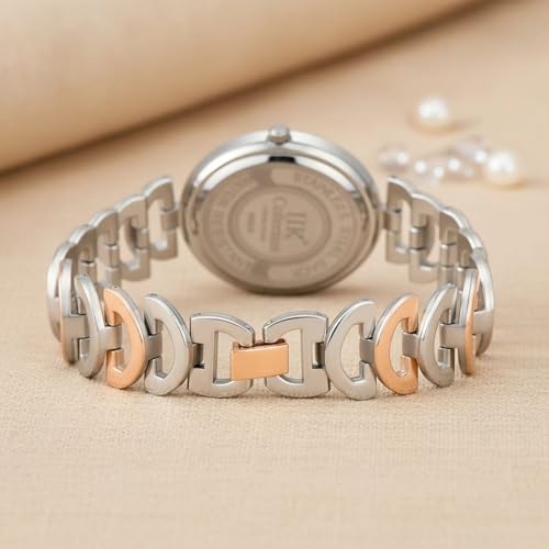 Image of IIK COLLECTION Watches for Women Round Studded Dial |Analogue Quartz Movemnet Ladies Watch|Long Battery Life|Stainless Steel Adjustable Bracelet Chain Strap|Double Lock Clasp Safety Watches for Girls