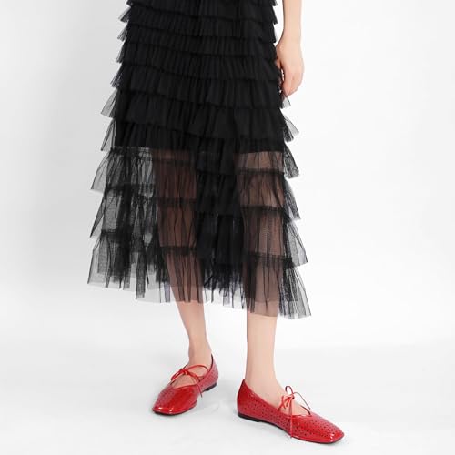 Seborluys Lace Up Ballet Flats for Women Square Toe Mary Jane Flats Bow Slip On Leather Comfortable Ballerina Shoes3