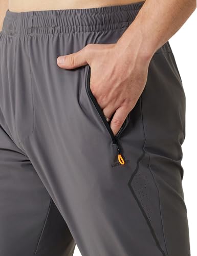 Lunturn Men'S Stretch Athletic Pants Lightweight Workout Joggers With Zipper Pockets Dark Grey thumb #3