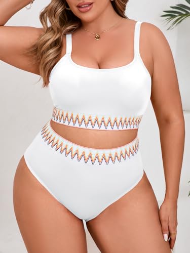 Beautife Womens Plus Size High Waisted Bikini Sets Tummy Control Bathing Suits Color Block Adjustable Straps 2 Piece Swimsuit3