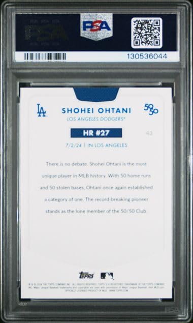 Graded Psa Gem Mint 10 Shohei Ohtani #43 Baseball Card 50/50 Home Run And Stolen Bases Club Dodgers 4 time Mvp Superstar. Celebrate Home Run #27 During His Record Setting Season