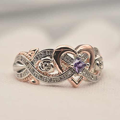 Vsoruln 925 Sterling Silver Shining White Rose Princess Diamond Ring X Ring Cubic Zirconia Promise Rings CZ Heart-Shaped Rose Gold Two-Tone Zircon Ring Engagement Wedding Band Ring for Women (9)4