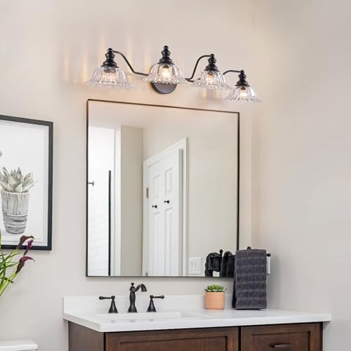 Image of XIEDUN 4 Light Bathroom Vanity Lighting Fixtures Black Vanity Light Fixture Vanity Lights for Bathroom