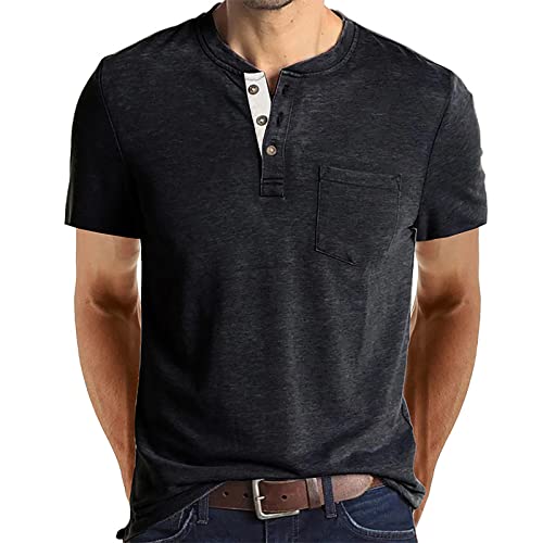 Cooleep Camisetas Manga Corta Hombre Basicas Algodón T Shirt para Hombre con Bolsillo Gris Profundo XXL