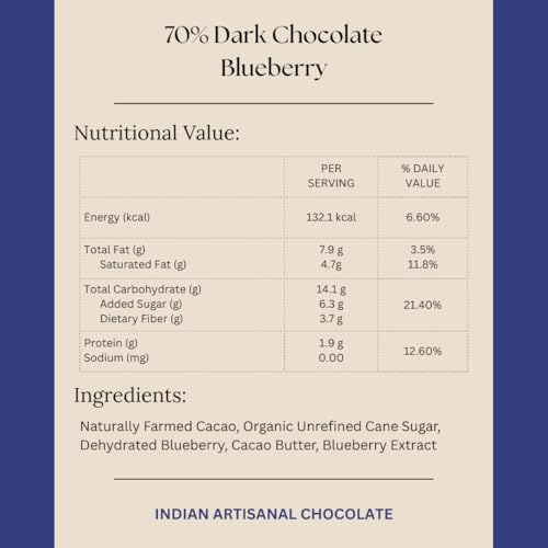 Image of Darkins 70% Dark Chocolate With Blueberries | 2x50gm | Gluten-Free Chocolate | Vegan | Natural | Unrefined Cane Sugar | 50g Each Pack of 2