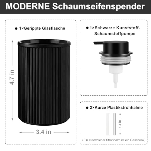 Schaumseifenspender Gmisun 325ml in Schwarz Matt aus Glas