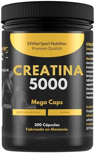 Creatina 5000 Mega Caps, 5000 mg creatina monohidratada/día, 300 ...