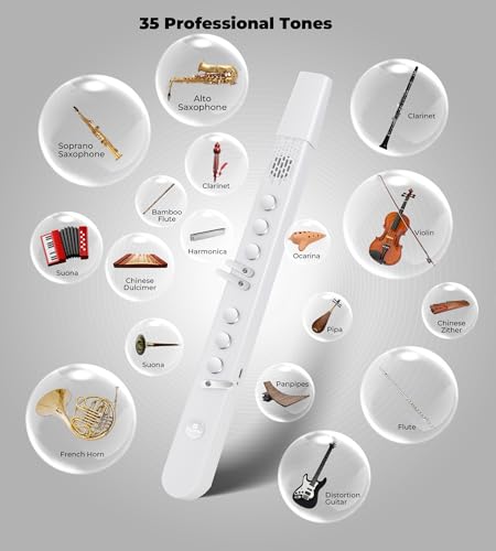 Image of Vangoa MAE-02 Digital Wind Instrument, Professional Electronic Wind Instrument Synthesizer Rechargeable EWI with Wireless MIDI, 3 Fingerings 35 Tones 7 Functions for Beginners Adults Teens, Pure White