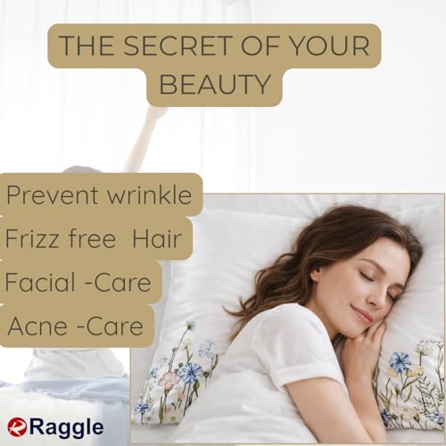 Image of RAGGLE Satin Silk Pillowcase for Hair and Skin Standard Size 18 inchX 28 inch with Soft Breathable Smooth Cooling Pillow Covers for Sleeping or Pillow Protector (2, Cream Printed)