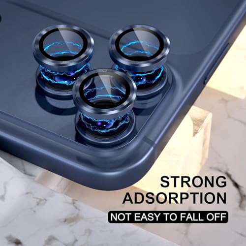 Image of Choiche Camera Lens Protector Compatible for iPhone 17 Pro 6.3-Inch and iPhone 17 Pro Max 6.9-Inch, 9H Tempered Glass Metal Individual Ring Cover, Easy Installation Tray, HD Clear, 1 Set (Blue)