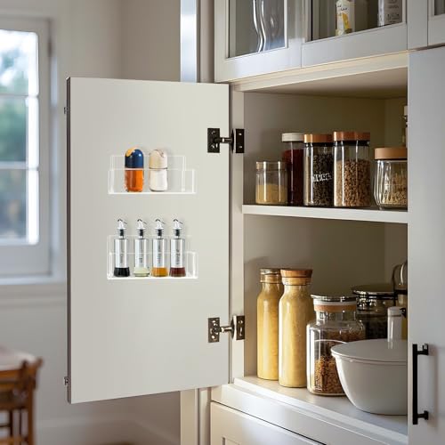 Acrylic Spice Rack Wall Mount-6 Inch, Clear Spice Shelf Storage Holder, 2 Pack Hanging Seasoning Rack Organizer for Cabinet Door, Cupboard or Wall Kitchen (Adhesive or Screw) - Image 3