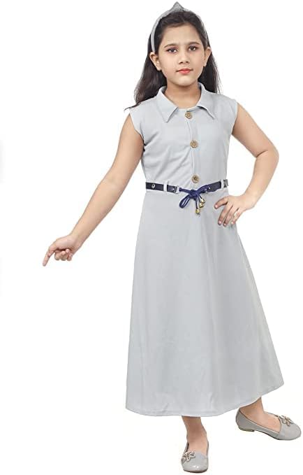 VASTRAFAB Kids Girl Grey Maxi Dress with Belt