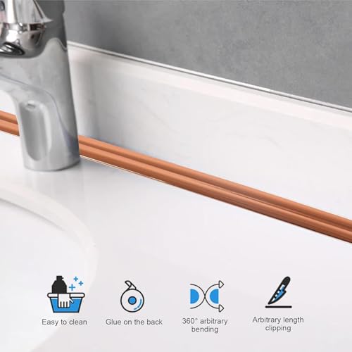 Image of inch1 Roll Flexible PVC Wall Molding Trim - Decorative & Protective Caulk Strip for Table Edges, Door Frames, Baseboards, and Corners (Rose Gold)