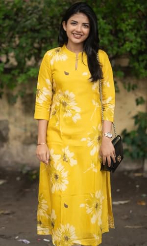 Image of Sun Fashion And Lifestyle Rayon Printed Straight Calf Length Kurta for Women | Kurti (KT69 Yellow)