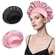 PhieeSeriy 2 Stück Seidenhaube zum Schlafen, Schlafmütze Satin Bonnet Nacht Schlaf mit Gummiband für Lange, lockige Haare, Weiche rutschfest Satin Haarhaube für die Nacht, Schwarz/Rosa