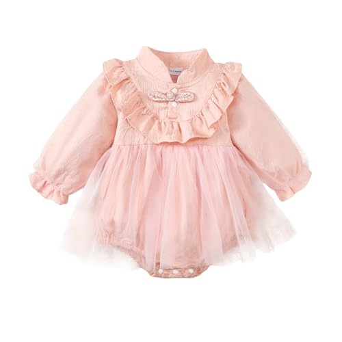 Newborn Baby Girl Romper Dress Tulle Long Sleeve Onsies Dress Fall Princess Wedding One-Piece Dresses