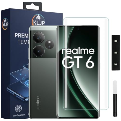 Image of Advanced HD+ UV Tempered Glass Screen Protector For Realme GT 6T 5G / Realme GT 6 5G (Pack of 1) Full Adhesive UV Curved Screen Protector Case Friendly HD Clarity with installation kit