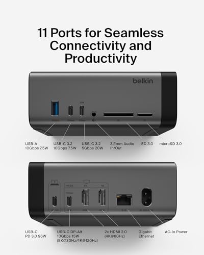 Belkin USB-C Hub 11 in 1 Pro GaN 150W Triple 4K HDMI Windows, Laptops - image 2