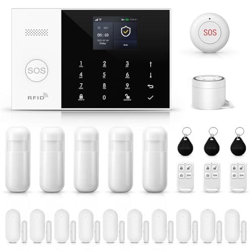 XNY WiFi Allarme Casa Senza Fili Intelligente, 2G Allarme Casa Per La Sicurezza Domestica con Controllo APP, Sensore Finestra Porta, Rilevatore di Movimento, Compatibile con Alexa