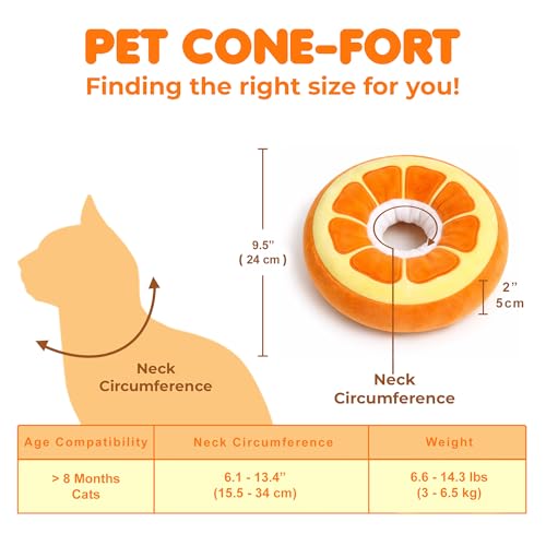 Image of SunGrow Cat Cone Collar Soft, Stop Licking E Collar for Recovery, Post Surgery Stress Relieving with Adjustable Strap Enclosures, Orange