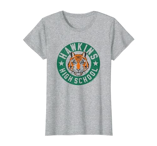 Image of Stranger Things Hawkins High School Tigers Logo Halloween T-Shirt, Women, Heather Grey, X-Small