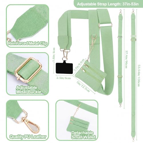 Image of XANGNIER Clip and Go Strap for Phone with Wallet Crossbody, Phone Strap with Zippered Wallet, Adjustable Anti Theft Cellphone Lanyard for Women, Cellphone Chain Accessories,Avocado Color