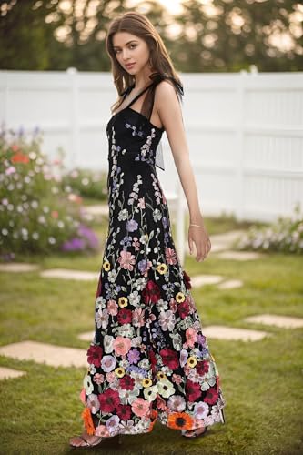 3D Flower Prom Dresses for Women Long Flower Formal Gowns Spaghetti Straps Floral Evening Party Dresses DR06183