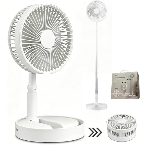 rovian Portable Standing Fan Foldable Pedestal Fan with 7200mAh Battery Rechargeable Fan with 4 Speeds Portable Fans Rechargeable for Bedroom Home Office and Travel