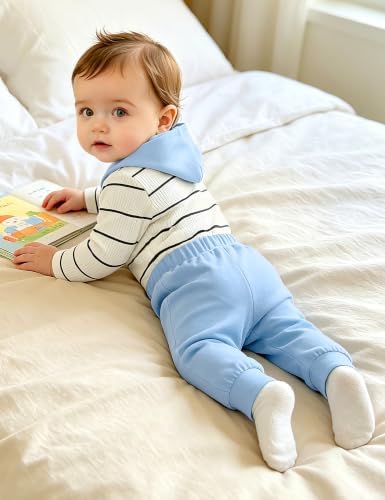 Fommy Baby Boy Clothes Infant Boy Outfits Striped Hooded Fall Clothes Set 3-6 Months — view 3
