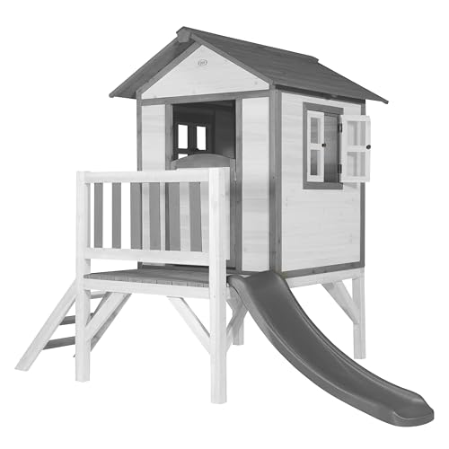 AXI Beach Lodge XL Casetta bianca con scivolo grigio | Casa per bambini su palafitte con portico in legno FSC | Parco giochi per il giardino