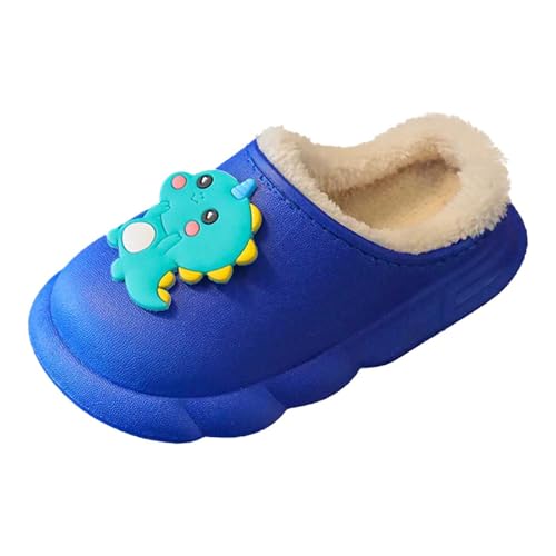 Generisch Zapatillas de estar por casa para mujer, hombre y niña, cálidas zapatillas de invierno, suela suave, lindos dibujos animados, zuecos para interiores y exteriores, azul, 31 EU